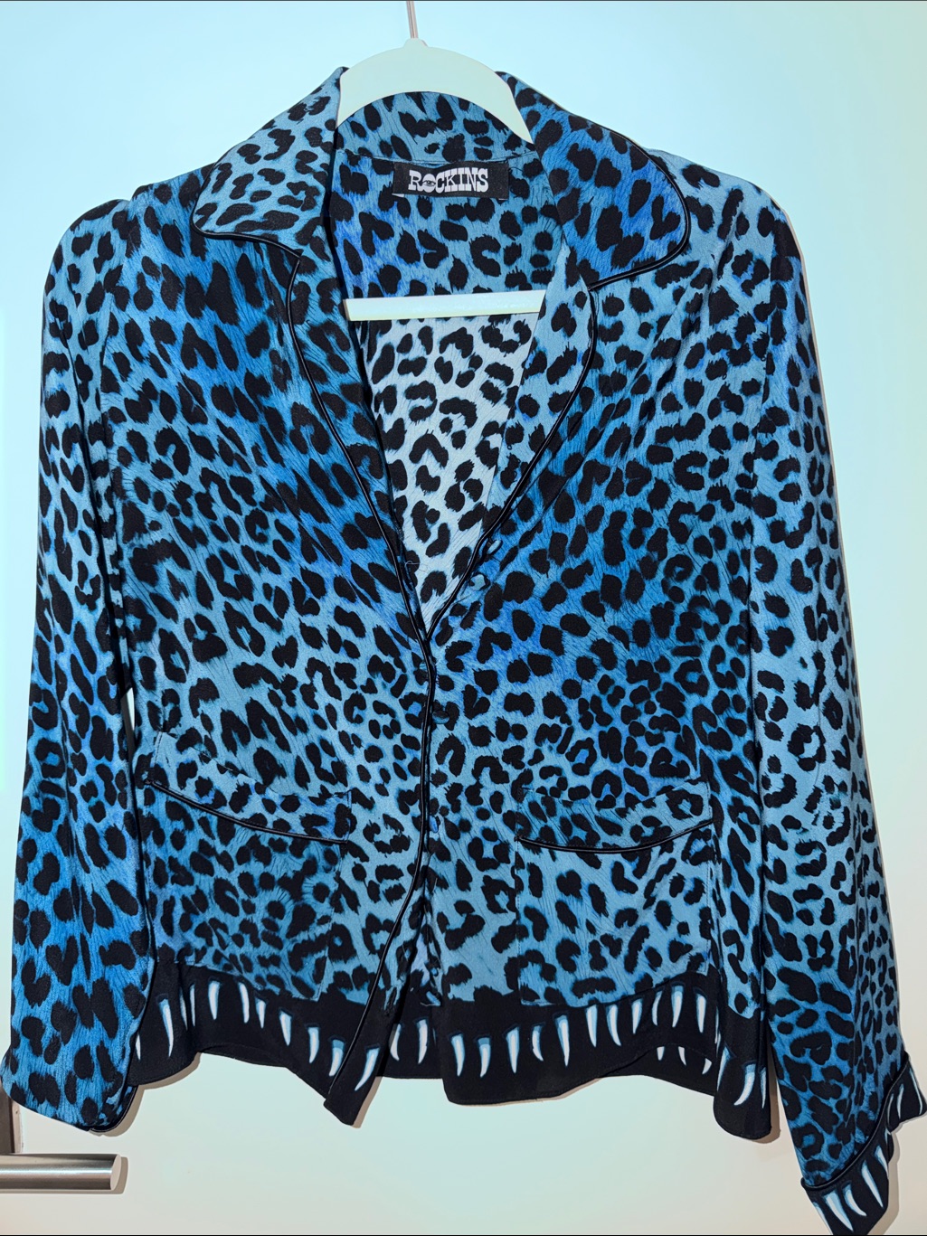 Blue Leopard Print Women's Button Jacket